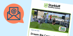 Email symbol next to a screenshot of our monthly email newsletter.