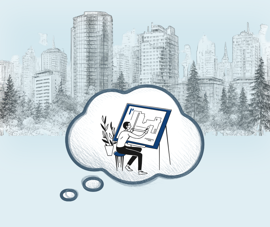 Illustration of a person dreaming about being an architect.