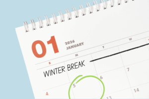 Calendar showing winter break for end of December with Monday, January 5, 2026 circled.