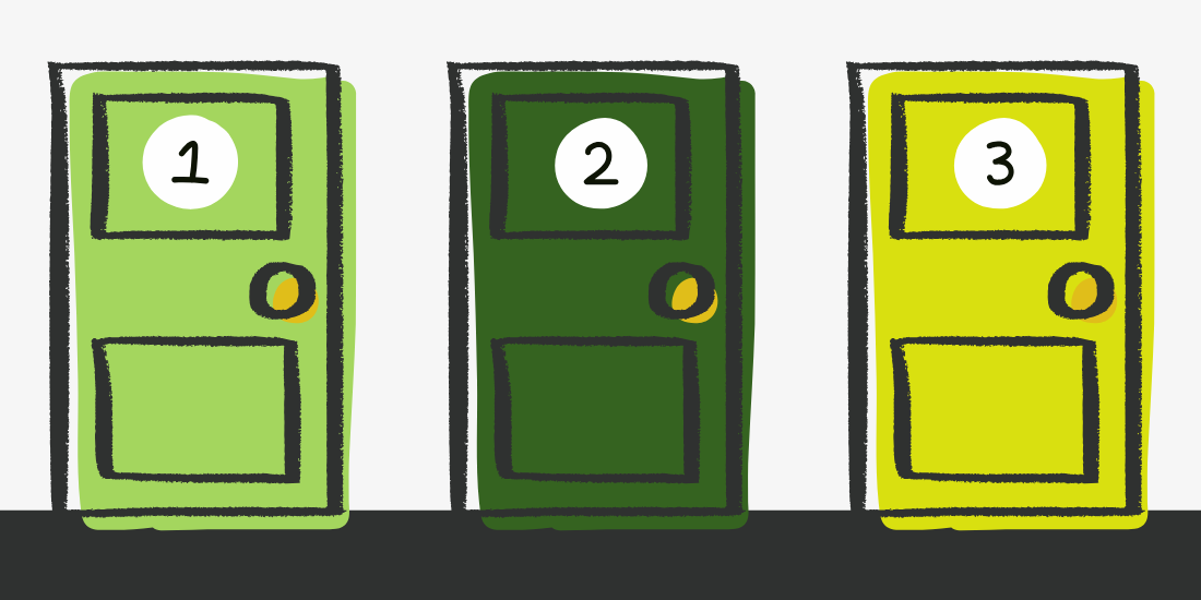 Choice of three doors to open.