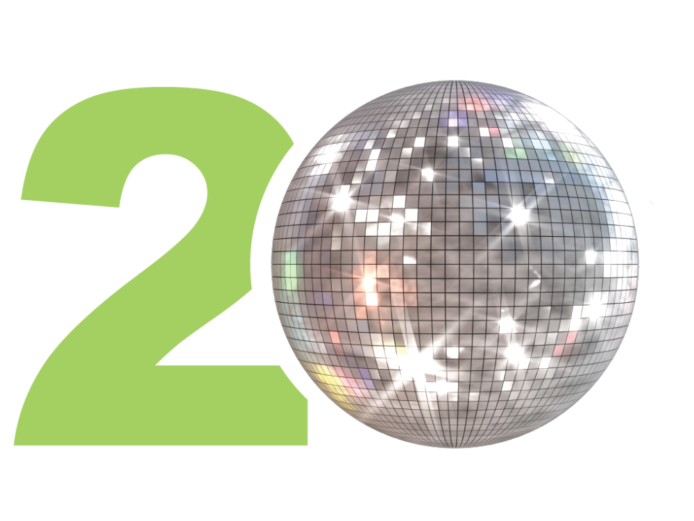 20-disco-logo 20, with 0 replaced by disco ball.